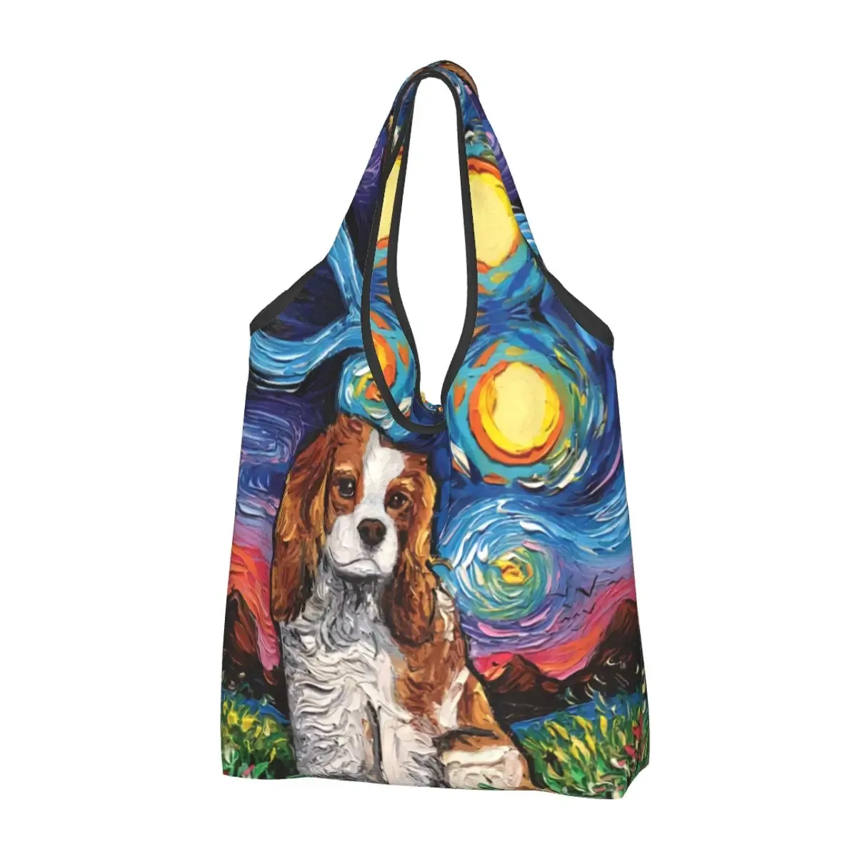 cavalier king charles épagneul groupe familial épicerie sac fourre-tout kawaii chien épaule shopper sacs grande capacité sacs à main