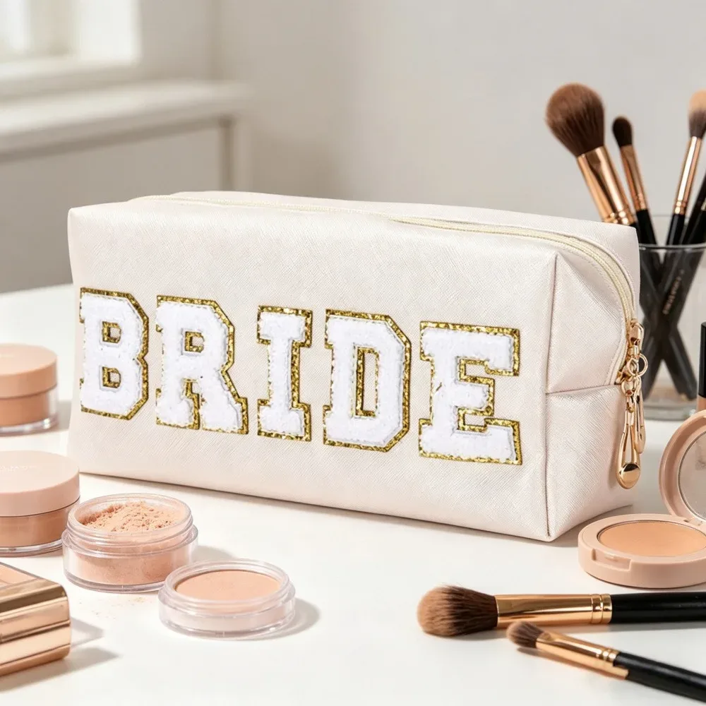 grande trousse de toilette imperméable à main pour femmes, sac de rangement pour cosmétiques de voyage, pochette de mariage multicolore pour mariée.