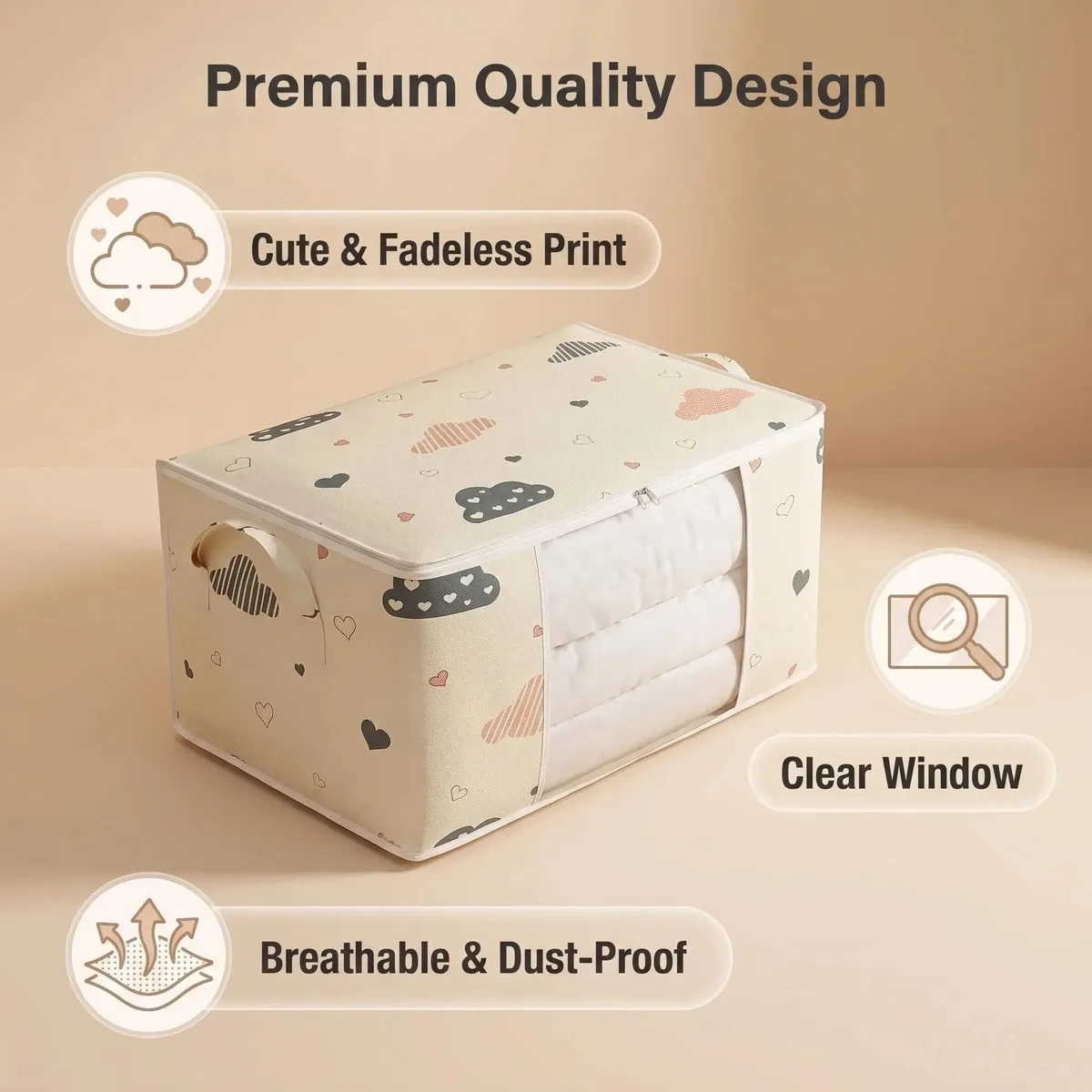 sac de rangement pour vêtements de grande capacité, évalué avec poignée renforcée, adapté aux couvertures, literie pliable avec fermeture éclair robuste