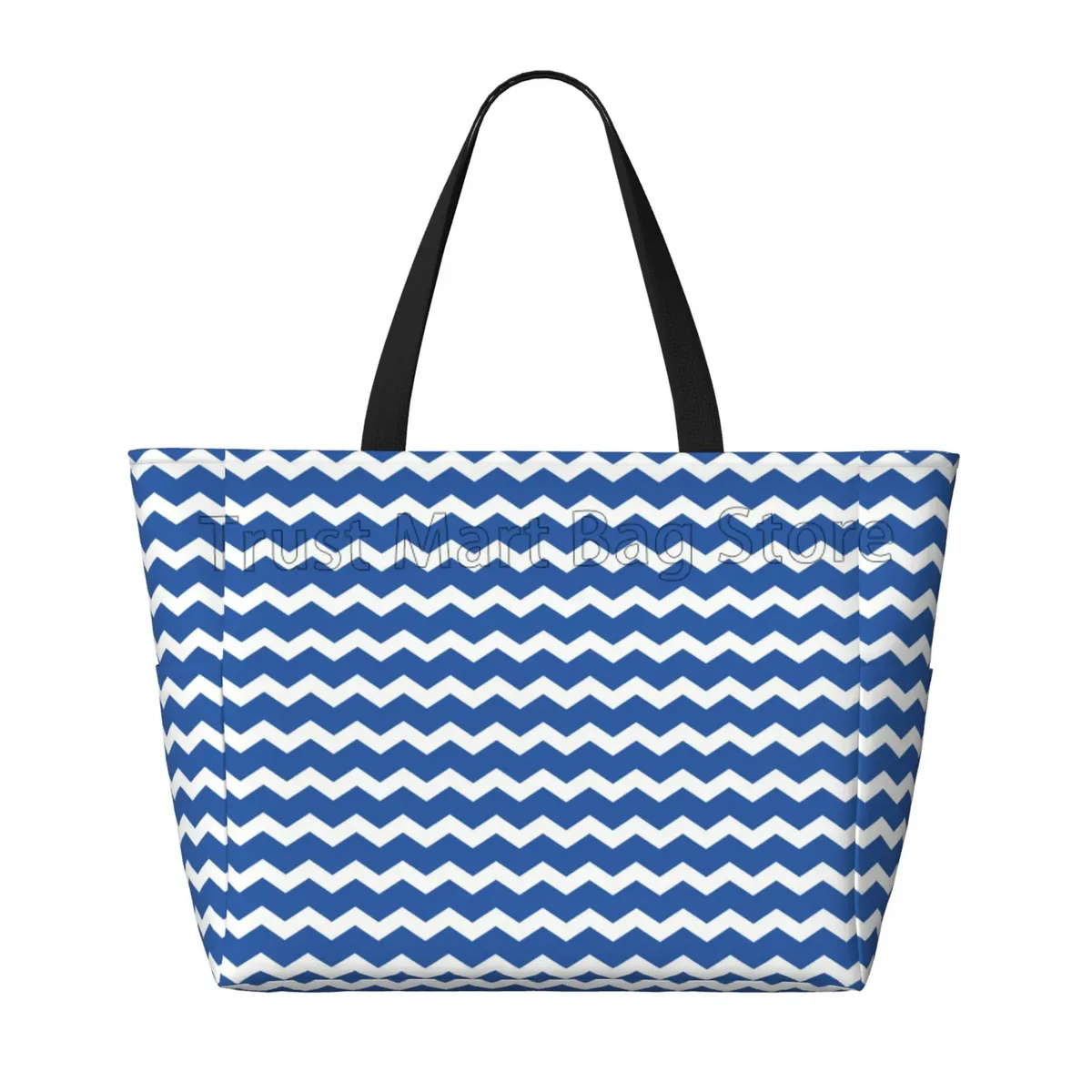 Grand sac de plage bleu rayé pour femme, étanche, sac fourre-tout anti-sable, sac de piscine avec fermeture éclair et poches, voyage, vacances, salle de sport