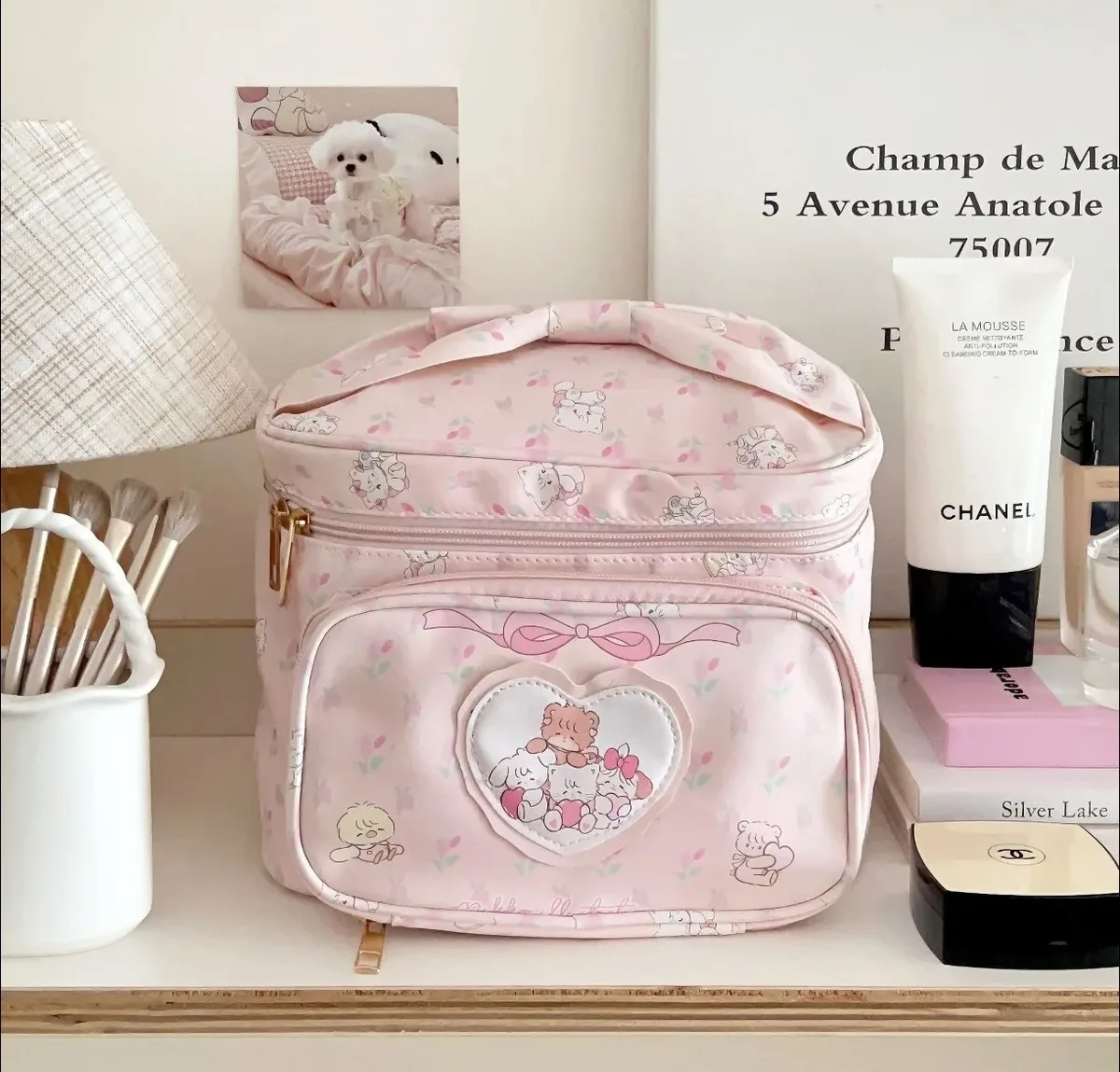 mikko – trousse de maquillage de dessin animé, grande capacité, organisateur de cosmétiques princesse mignon, sac à main, sac de rangement de voyage portable pour filles et femmes