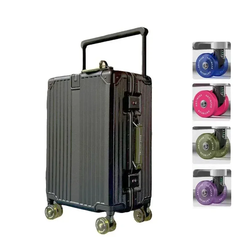 bagage roulant à guidon large avec cadre en aluminium, avec roues pivotantes silencieuses colorées et serrure 