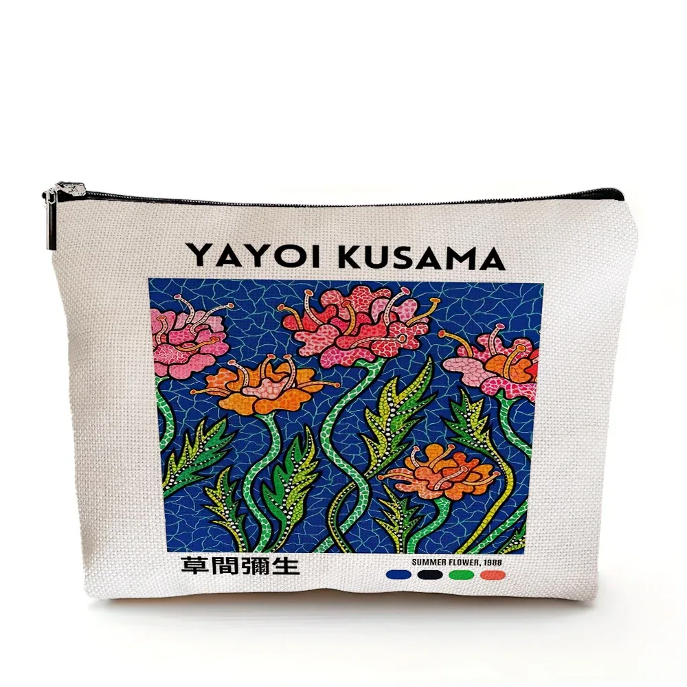 yayoi kusama pochette de maquillage japonais pop art à pois art design floral étui à cosmétiques mode dame beauté sac de rangement à la mode