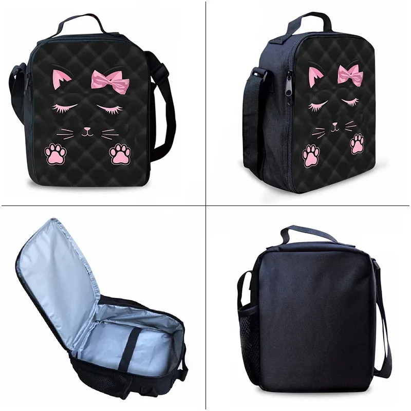 sac à dos tendance et populaire pour étudiants, motif chat rose 3d, lot de 3 pièces : sac à dos pour ordinateur portable, sac à bandoulière, sac à déjeuner et trousse.
