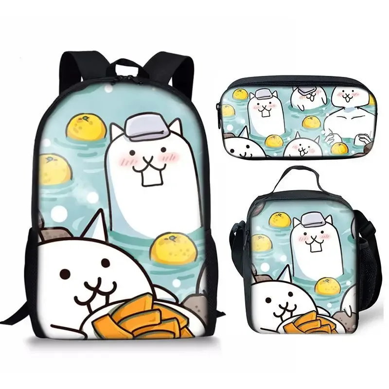 the battle cats – ensemble de trois pièces, sac à dos pour étudiant, sac à stylos, sac de repas, ensemble de trois pièces