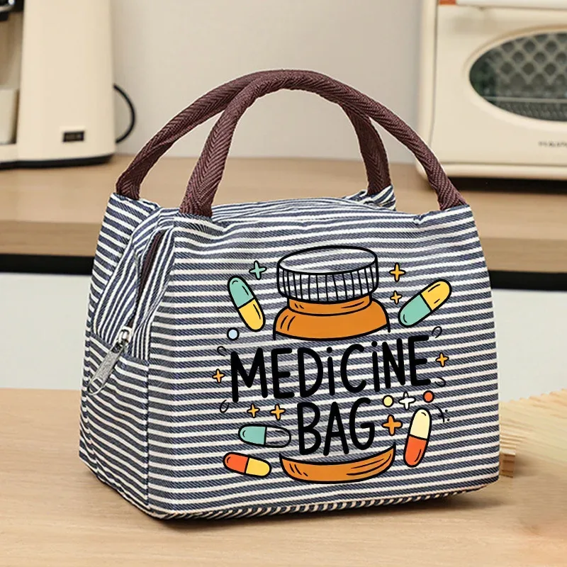sac de rangement portable pour médicaments avec poignée, organisateur à fermeture éclair à rayures vertes, sac de transport de médicaments de grande capacité pour usage quotidien