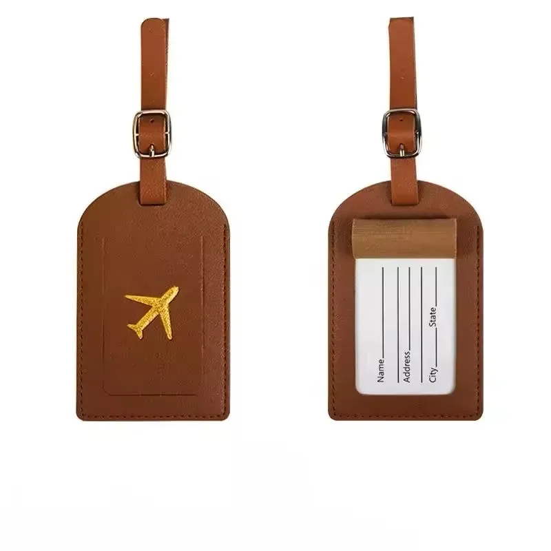 nouveau porte-étiquette en cuir estampé pour bagages d'affaires, étiquette d'adresse pour valise, étiquette d'identification pour cartable, clip pour nom et adresse, accessoires de voyage