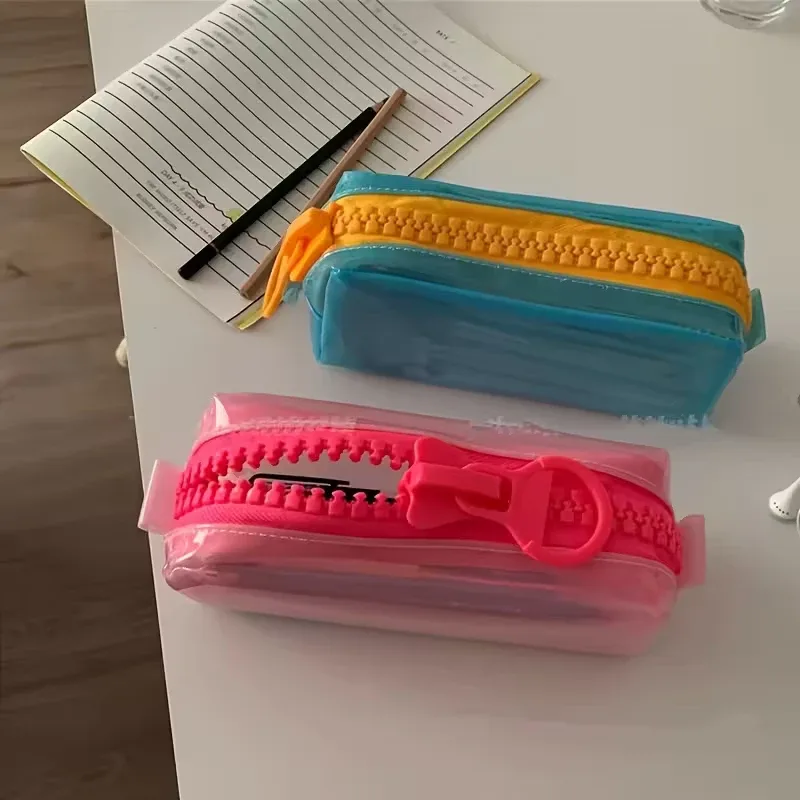 étui à crayons transparent en pvc de grande capacité, étui à crayons stimulant la dopamine, cadeau de rentrée scolaire, organisateur de papeterie durable.