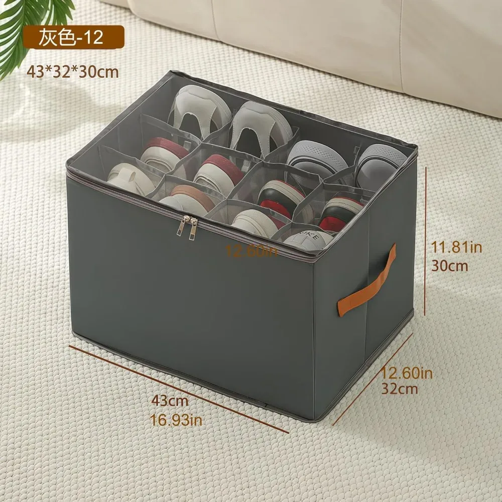 boîte de rangement pour chaussures, organisateur en tissu oxford 600d, pliable, avec couvercle transparent et fermeture éclair, pour sous le lit, dans la placard ou la garde-robe, anti-poussière, compartiments de rangement
