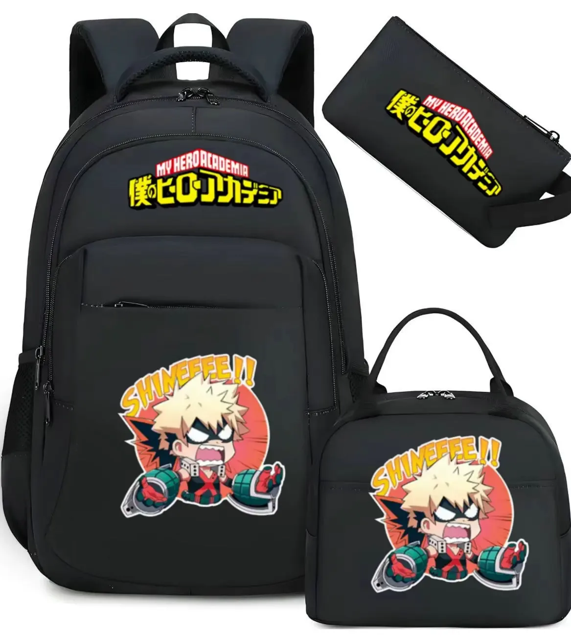 ensemble de sac à dos scolaire my hero academia anime pour filles, sac à dos léger et décontracté pour étudiantes avec sac à lunch et trousse à crayons