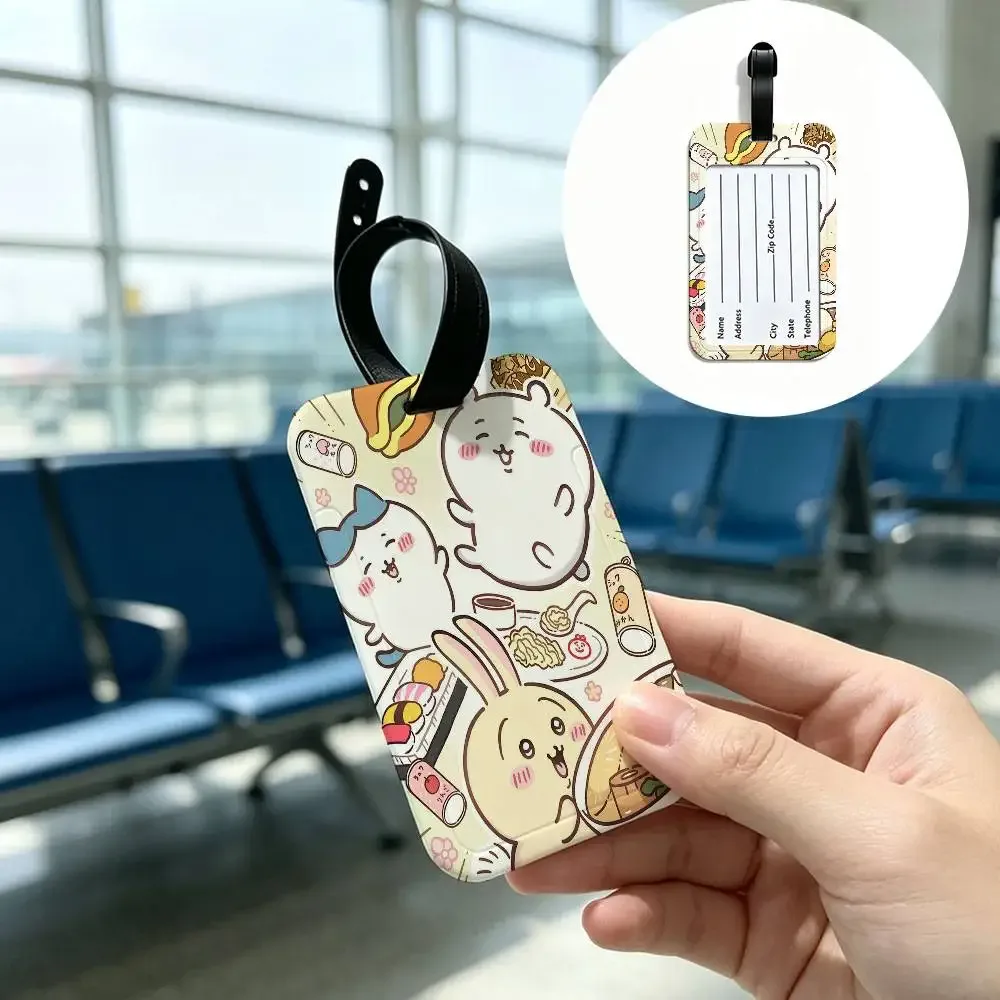 étiquette de bagage anti-perte en pvc durable avec carte d'information, motif dessin animé mignon c-chiikawas, légère, pour identification des bagages