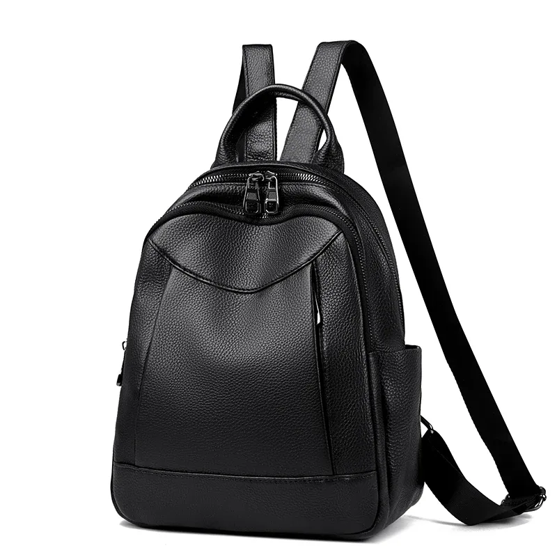sacs à dos en cuir de vache véritable pour femmes, sac à dos de voyage solide, sac à dos de grande capacité, 100% cuir de vache, mode féminine, luxe