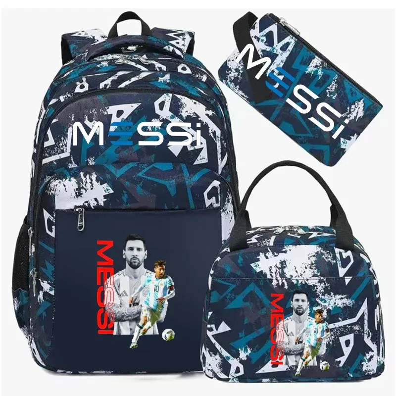 sac à dos de football messi, camouflage, pour étudiants, sac d'école pour ordinateur portable, sac à dos de grande capacité, pour femmes et hommes, loisirs, voyage, mochila 3 pièces