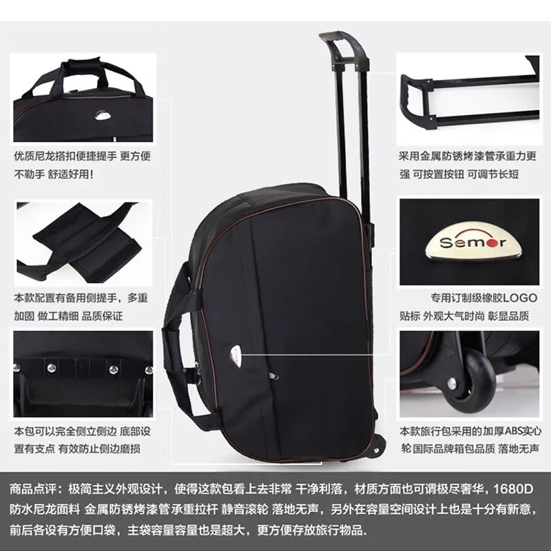 sac de voyage à roulettes pour hommes et femmes, valise à roulettes, étanche, affaires, bagages à roulettes, mode