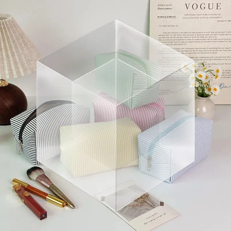 sacs cosmétiques rayés tendance pour femmes, sacs de rangement pour maquillage, sacs de voyage avec fermeture éclair pour femmes