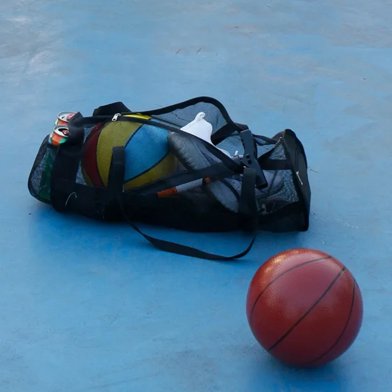 sac de transport en maille de grande capacité, sacs de rangement à fermeture éclair pour basket-ball, football, voyage, sport, gymnastique, yoga, équipement de pêche, sacs portables