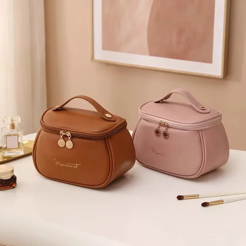 grande trousse de toilette en cuir pu imperméable, organiseur de maquillage de voyage, cadeau pour femmes