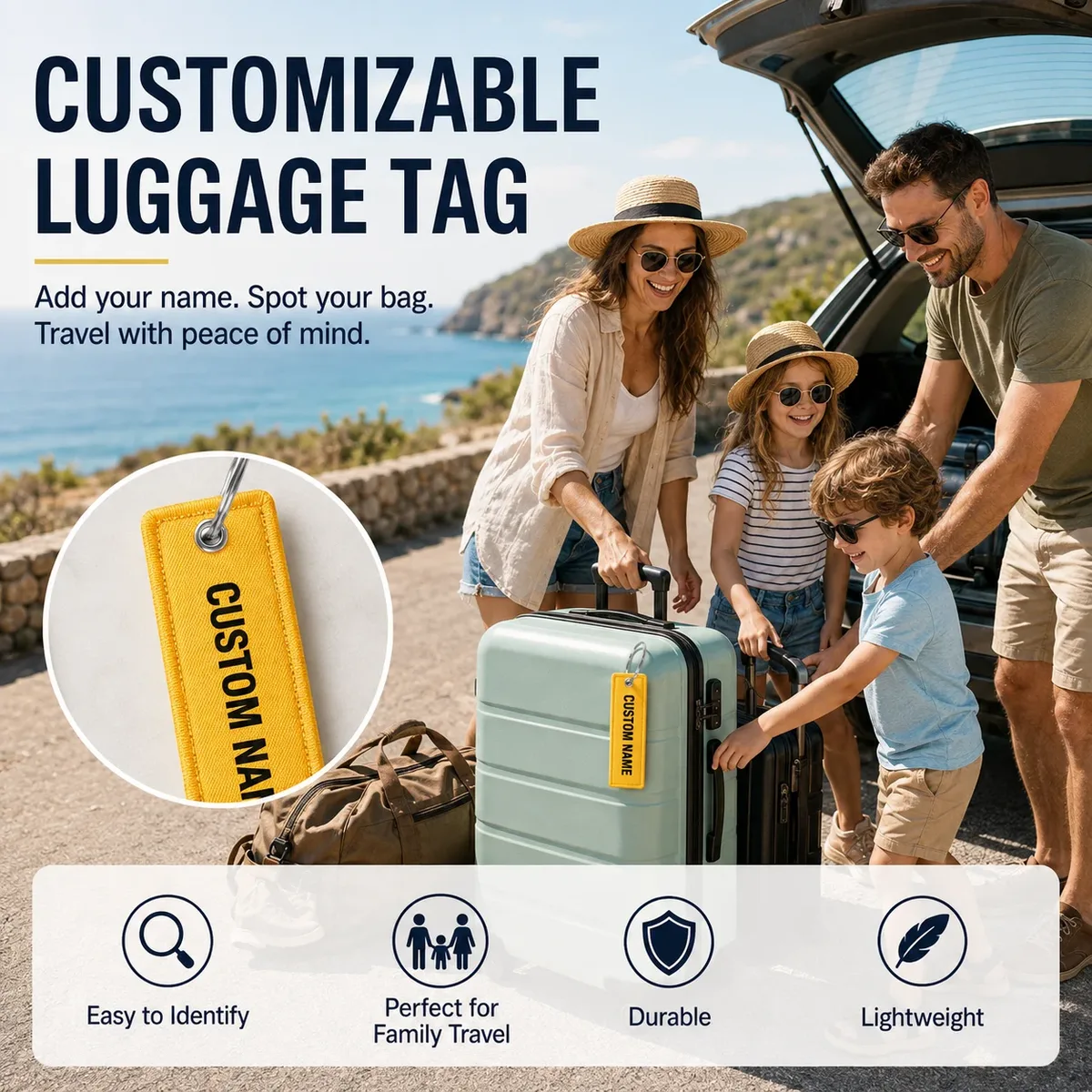 1 étiquette de bagage personnalisée avec logo et nom, idéale pour valise, sac à dos, sac, téléphone, voiture