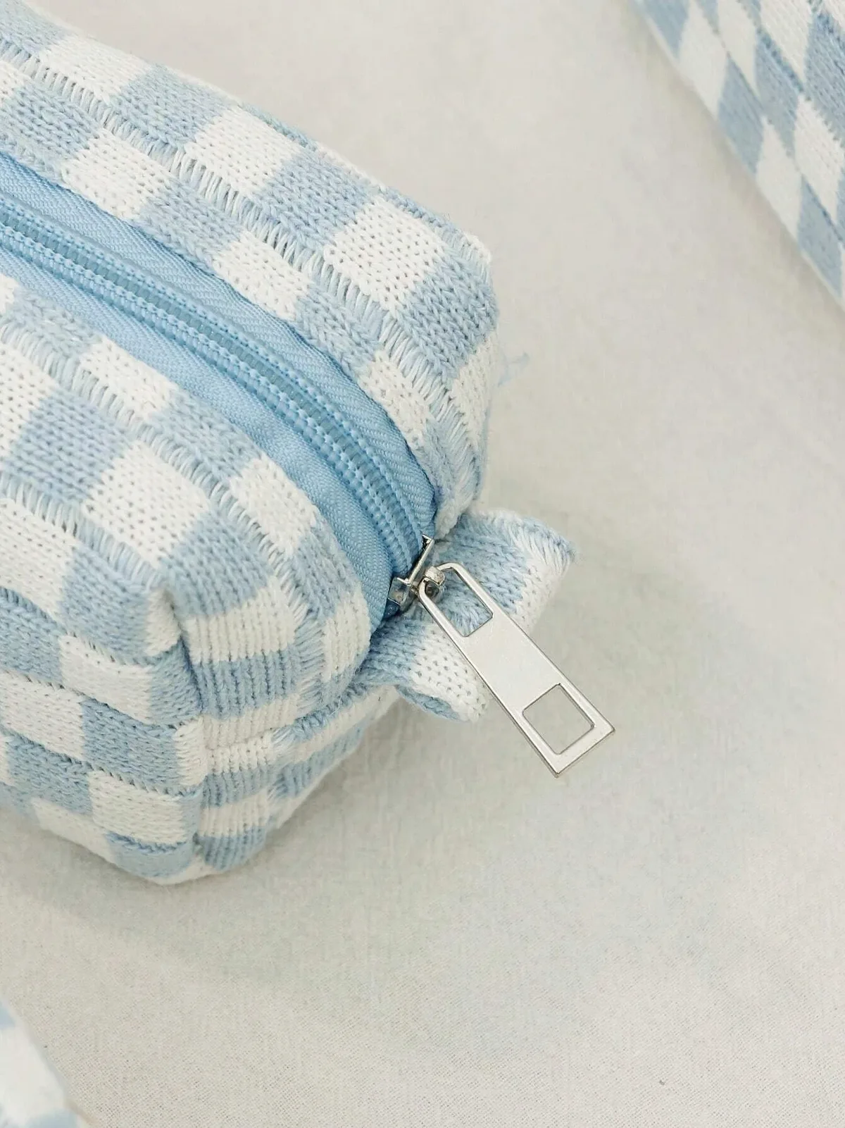 sac à cosmétiques en damier, sac de rangement de toilette tricoté, pochette de maquillage colorée, organisateur, sac à cosmétiques à motif à carreaux
