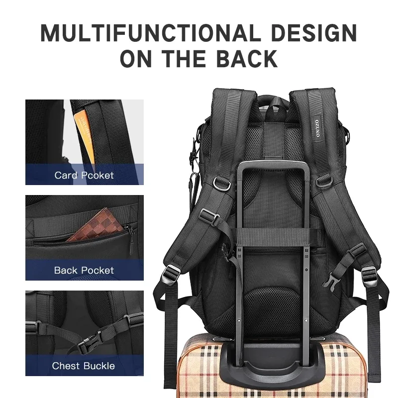 ozuko-sac à dos multifonction pour hommes, grande capacité, étanche, pour ordinateur portable de 15.6 pouces, pour voyage en plein air