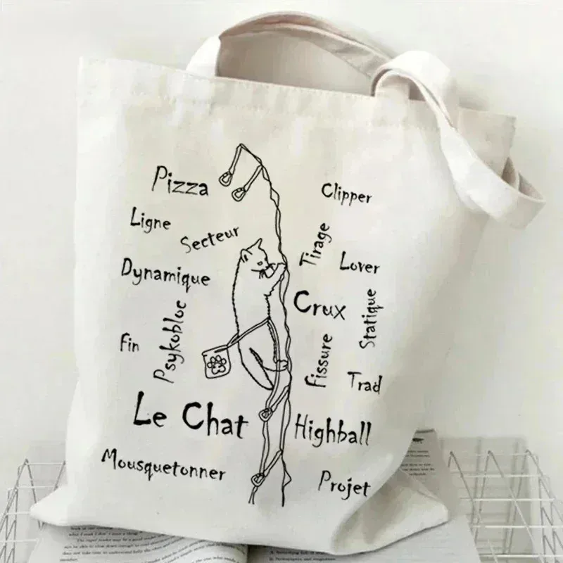 sac à bandoulière en toile pour femme, motif « just a girl who loves cats », sac de shopping, sac fourre-tout pour étudiante, sac à main motif chaton de dessin animé