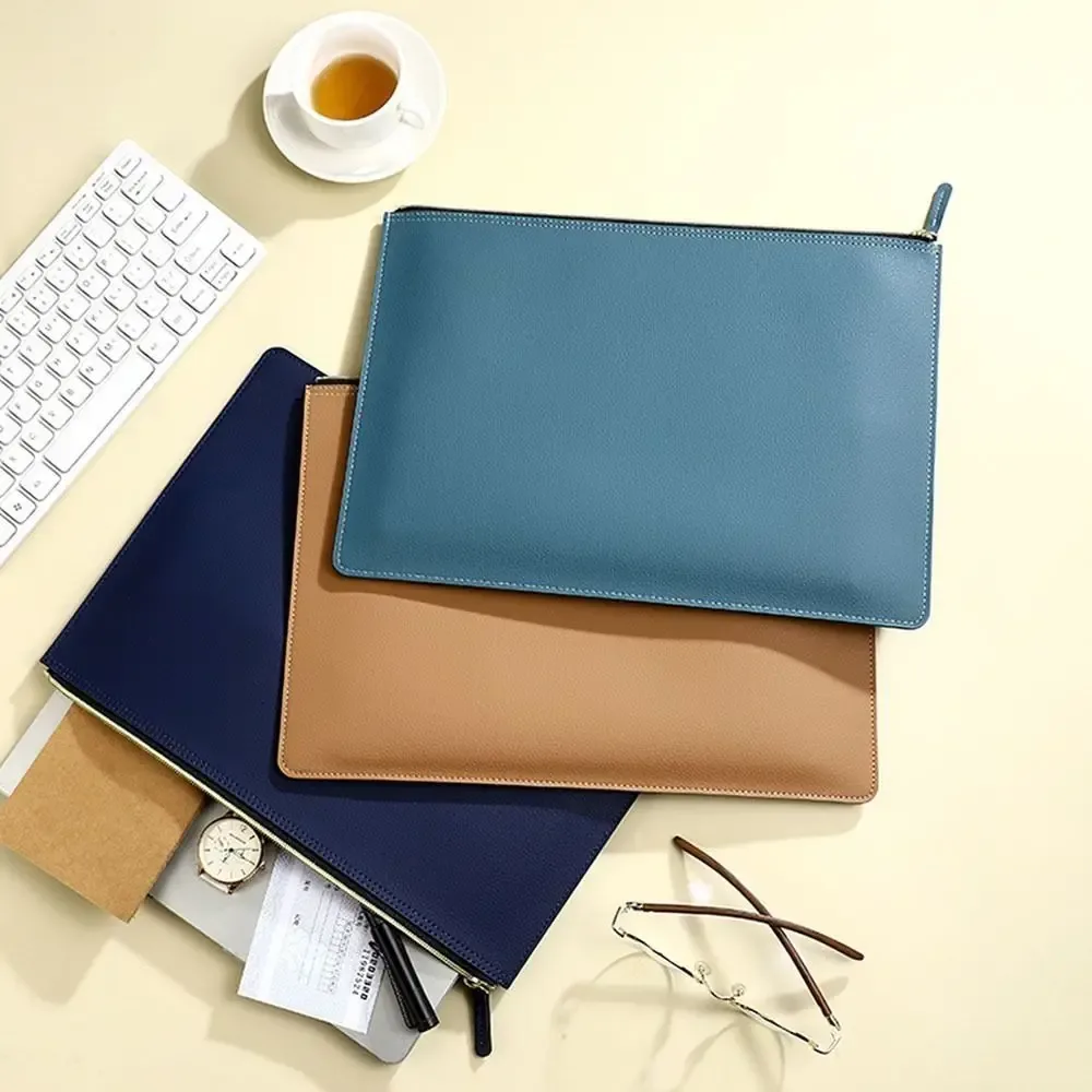 porte-documents a4 en cuir pu, imperméable, grande capacité, sac à fermeture éclair, classeur de haute qualité, clip de rangement pour documents, conférence