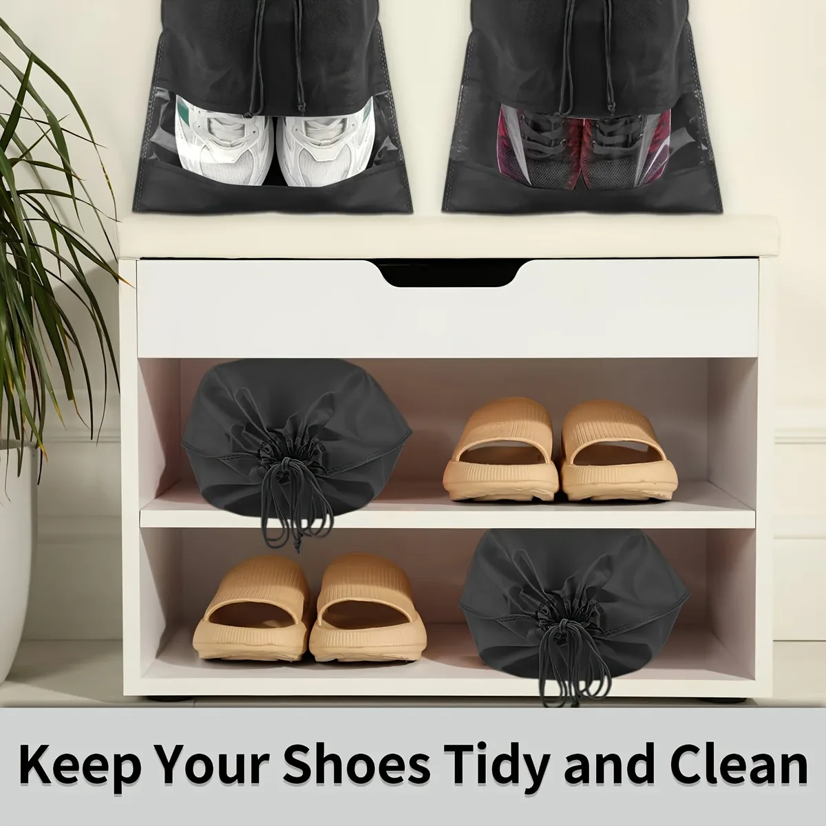 12 sacs de rangement pliables non tissés pour chaussures, grands sacs noirs à cordon, réutilisables, unisexes, pour l'organisation de voyage et l'emballage des chaussures