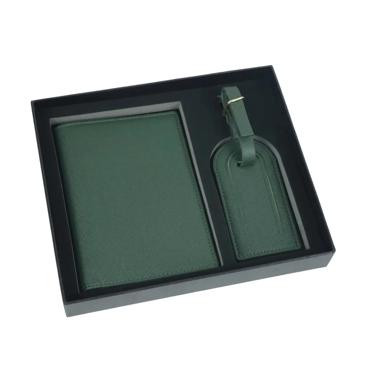 coffret cadeau avec lettres initiales monogrammées gratuites, porte-passeport en cuir saffiano, étiquette de bagage, couverture de passeport, accessoires de voyage