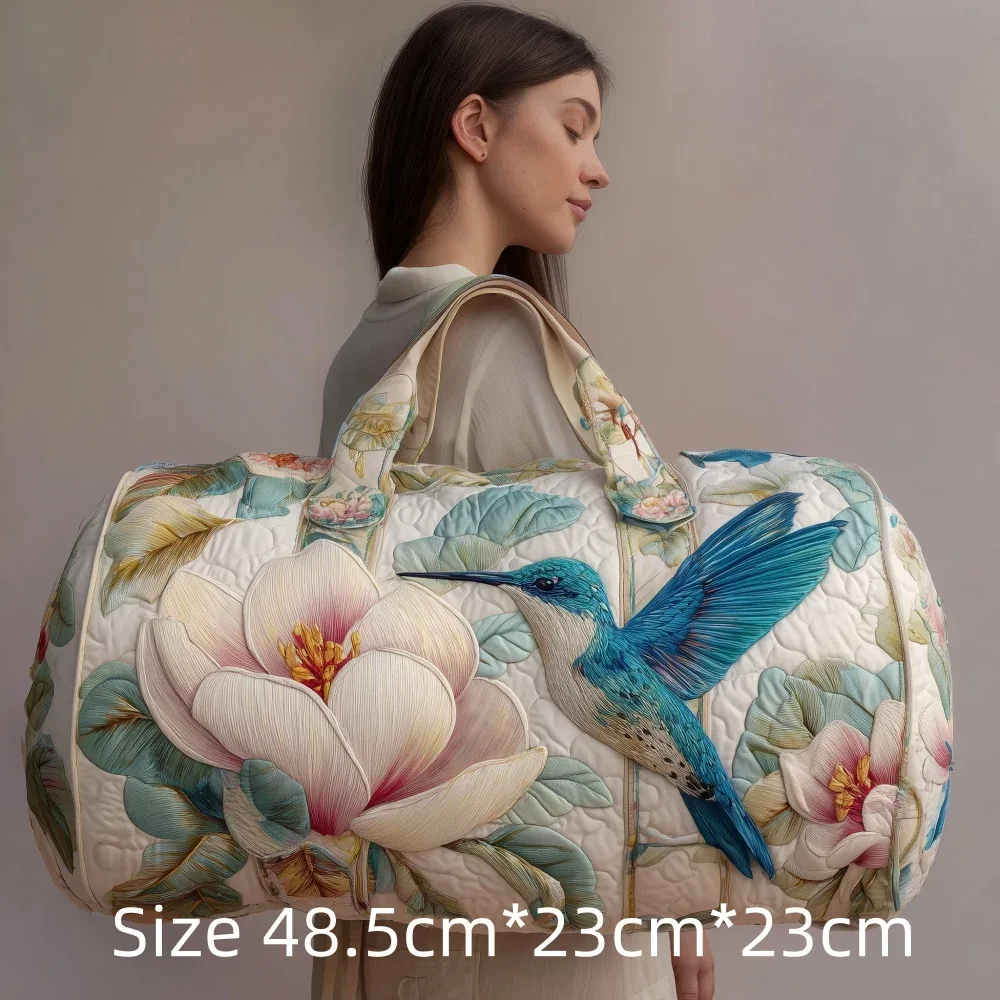 sac de voyage matelassé 3d vintage tendance, imprimé floral oiseau cardinal, sac de week-end, de sport ou de plage durable, sac fourre-tout pour femme