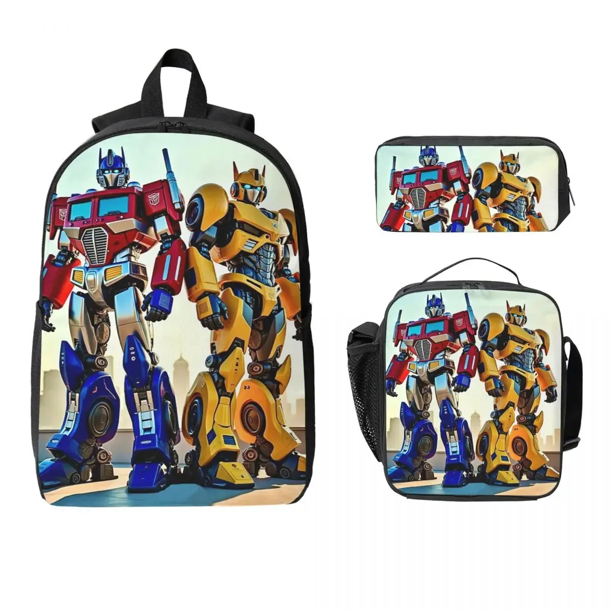 sac à dos optimus prime pour étudiants, garçons et filles, sac d'école, sac à bandoulière pour ordinateur portable, sac à déjeuner isotherme, trousse à crayons, 3 pièces