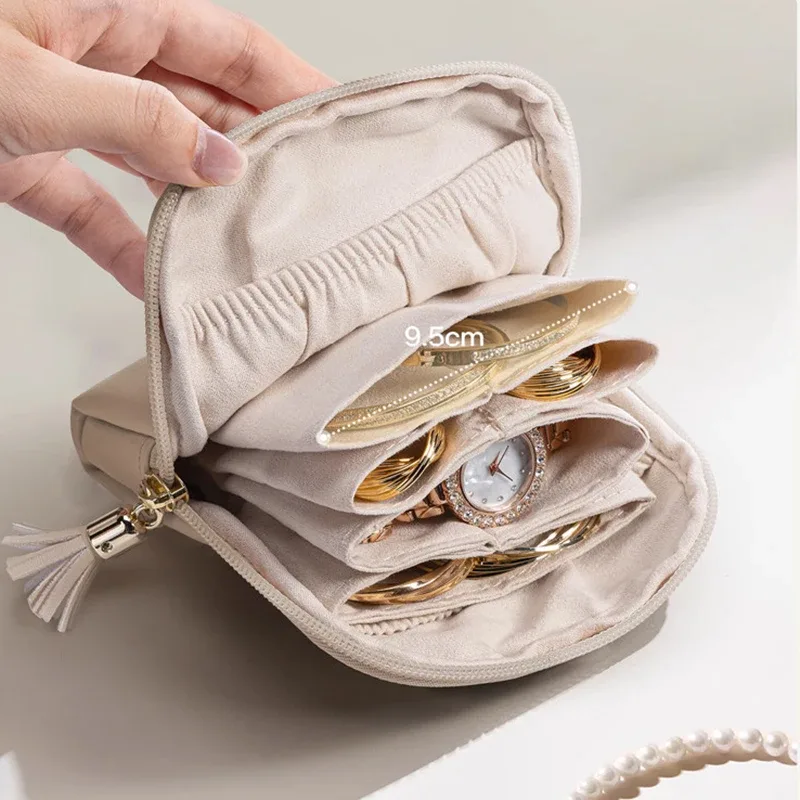 sac de rangement portable en pu pour bijoux, pochette multi-tringles à cordon, étui de voyage zippé pour colliers, bracelets et boucles d'oreilles