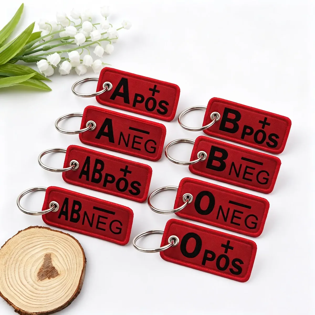 1 porte-clés groupe sanguin brodé rouge pour urgences médicales, premiers secours, sac à dos, bagages, cadeau