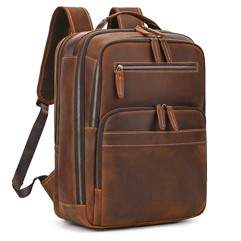 sac à dos rétro en cuir pour hommes d'affaires, sac pour ordinateur portable de 15 à 16 pouces, sac de jour de