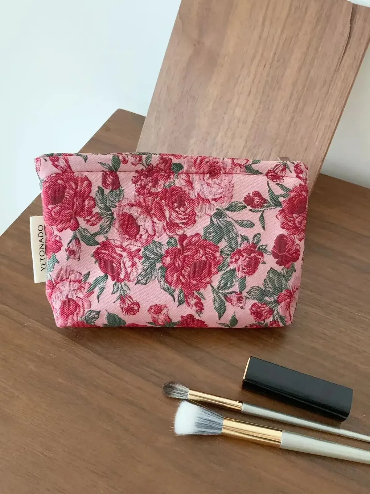 ins style vintage fleurs sac cosmétique portable main sac cosmétique voyage trousse de toilette sac de rangement outils de maquillage pochette de rangement