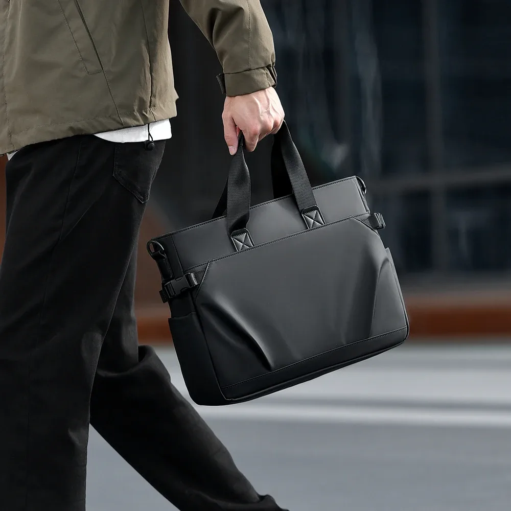 porte-documents noir étanche pour hommes, sac à main de grande capacité, polyvalent pour les déplacements professionnels, sac pour ordinateur portable, sac à bandoulière minimaliste quotidien