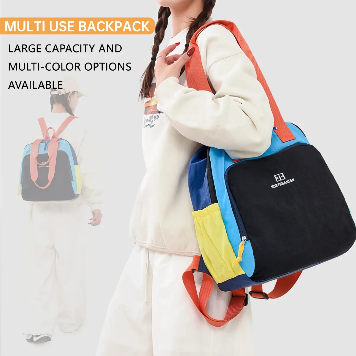 Sac bandoulière, en toile color-block, sac à dos original homme 2026, sac fourre-tout multifonctionnel grande capacité pour femme, sac d'étudiant