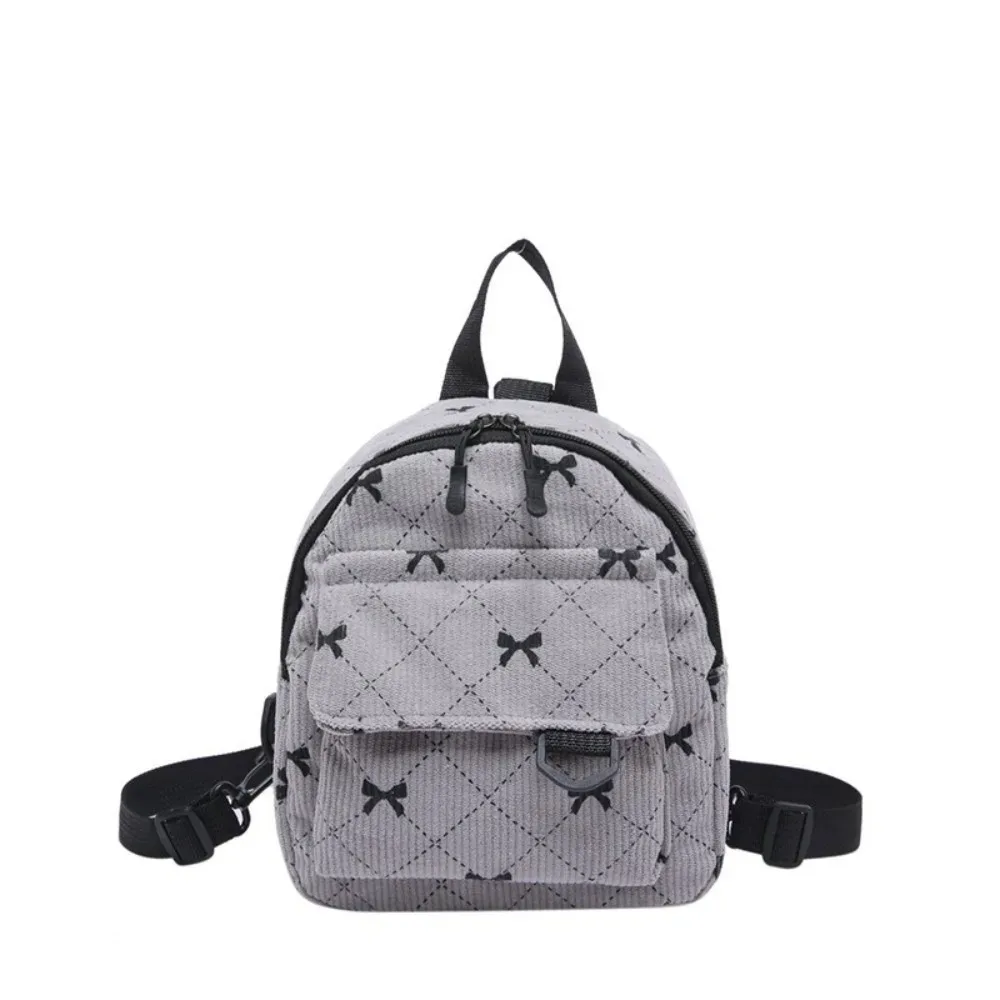 mini sac à dos en velours côtelé avec nœud imprimé, sac à bandoulière léger, sac de rangement cosmétique multi-couches, sac à dos quotidien
