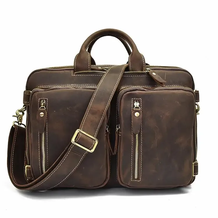 sac à dos en cuir de vache à double fermeture éclair, sac à bandoulière de bonne qualité, mallette de voyage et de bureau à double usage, en cuir pur