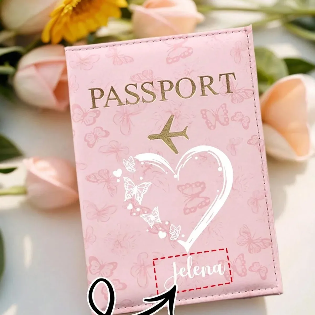 1 pièce Porte-passeport personnalisé avec nom, motif papillon, organiseur de documents de voyage, étui à cartes, portefeuille de passeport unisexe