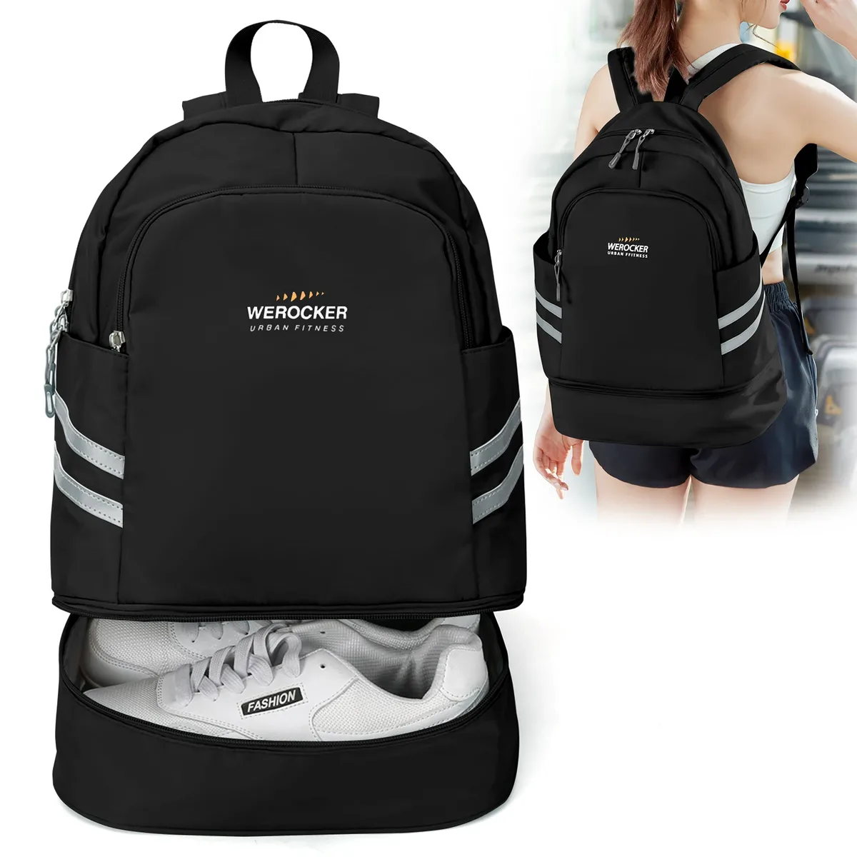 sac à dos de sport pour femmes avec compartiment à chaussures et poche humide, grand sac à dos de voyage léger, sac à dos de sport étanche