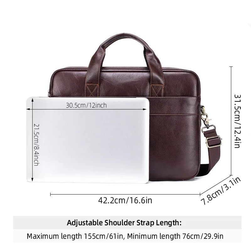 porte-documents en cuir véritable pour hommes, sac d'affaires de luxe souple, compatible avec ordinateur portable de 15.6 pouces, sac à main léger pour les déplacements au bureau
