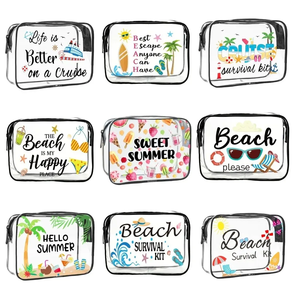 Trousse de maquillage tendance de grande capacité, sac de rangement Visible sur le thème de la plage, organisateur de voyage léger et Portable pour femmes