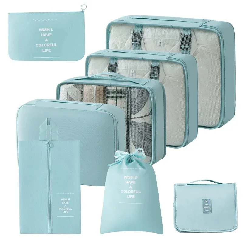 ensemble de 8 organiseurs de voyage, cubes de rangement pliables portables pour valises, pour vêtements, chaussures, pochettes de rangement, sacs de rangement pour bagages