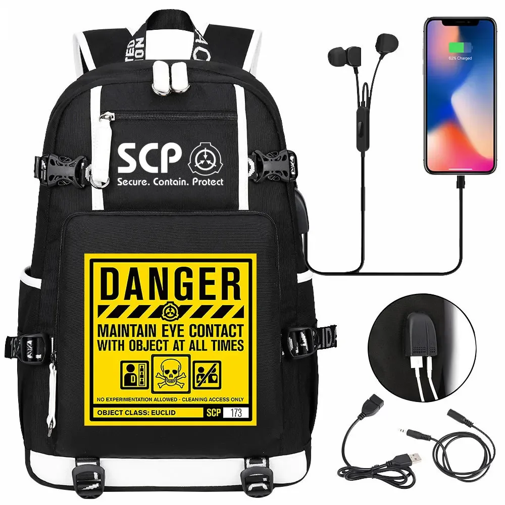 scp secure contain protect sac à dos pour fille et garçon, cartable, grande capacité, sac pour ordinateur portable, étanche, multifonction, chargement usb