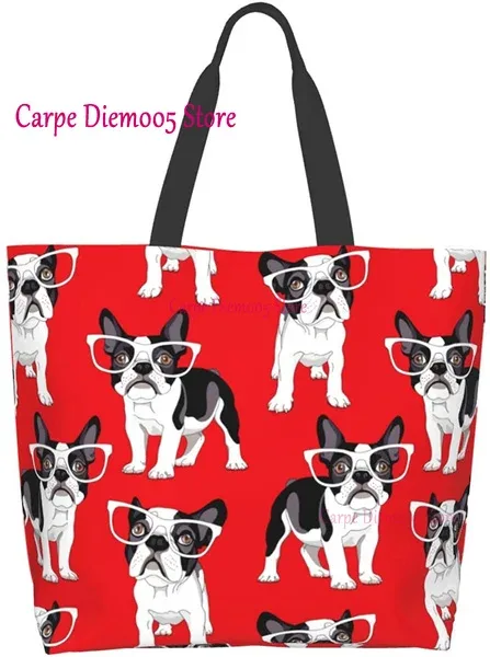 sac fourre-tout grande capacité pour femme, sac d'épicerie pour femme, bouledogues français mignons, initié