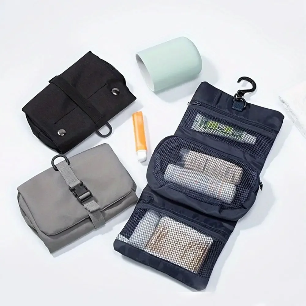 trousse de toilette pliable avec crochet, sac de rangement de cosmétiques multifonctionnel 3 en 1, sac de rangement étanche et détachable suspendu, sac de voyage