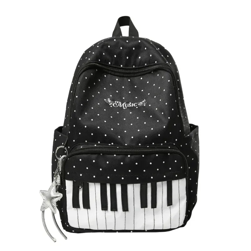 sac à dos à touches de piano à pois, sac à dos de style japonais à blocs de couleur, sac à dos en forme de piano de style scolaire, grand sac de voyage pour femmes