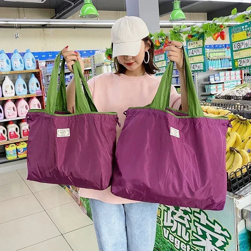 sacs à bandoulière pliables écologiques, sac d'épicerie réutilisable pour femmes, sac de courses pliable de grande capacité avec fermeture à cordon