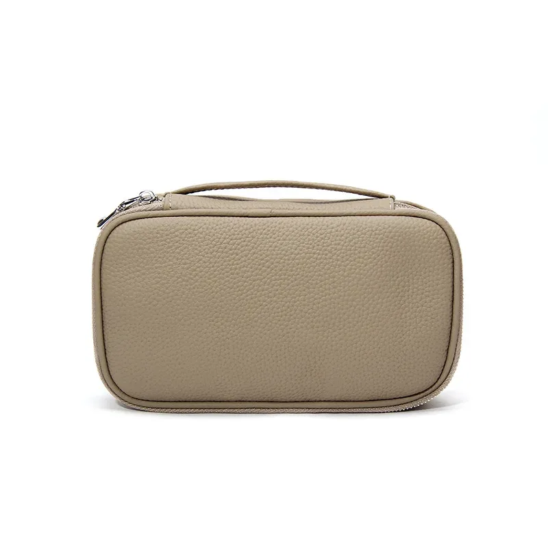 trousse de toilette de voyage en cuir de vachette grande capacité personnalisable avec nom, sac cosmétique zippé de luxe simple pour femme, trousse de maquillage tendance personnalisée pour dames