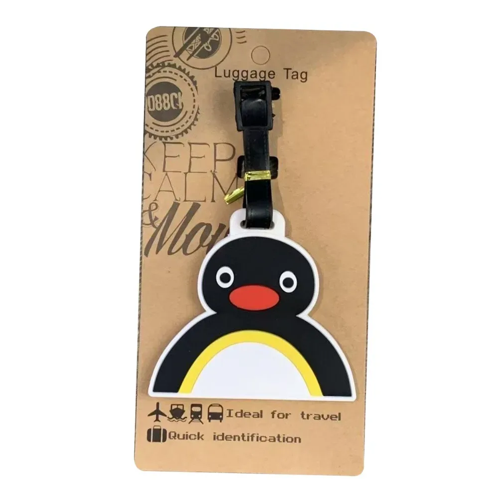 kawaii – étiquette de bagage de voyage en silicone, pingouin hippopotame, sac portable, étiquettes de valise réutilisables, animal de dessin animé, porte-adresse d'identification